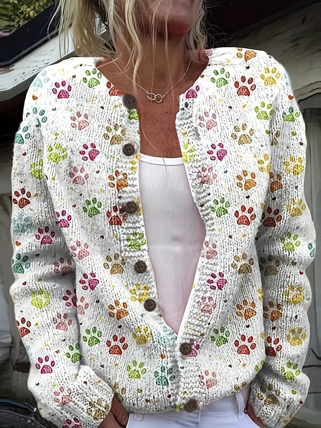 Ruby | Colorful Paw Print Cardigan