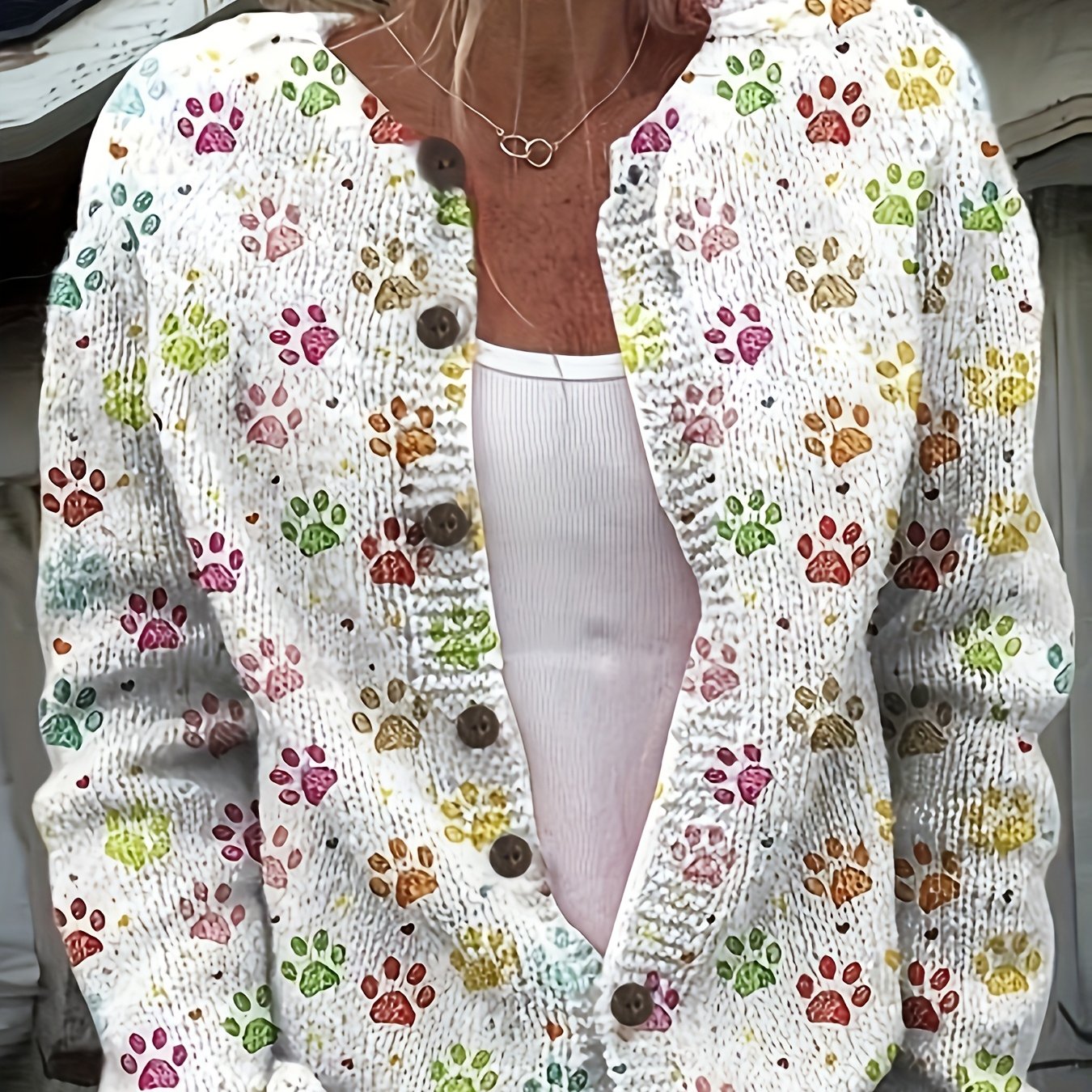 Ruby | Colorful Paw Print Cardigan