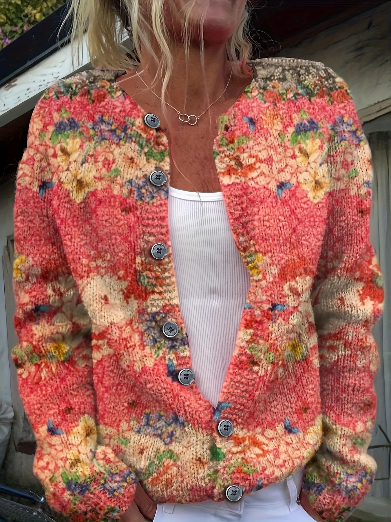 Athena | Knitted Floral Print Cardigan