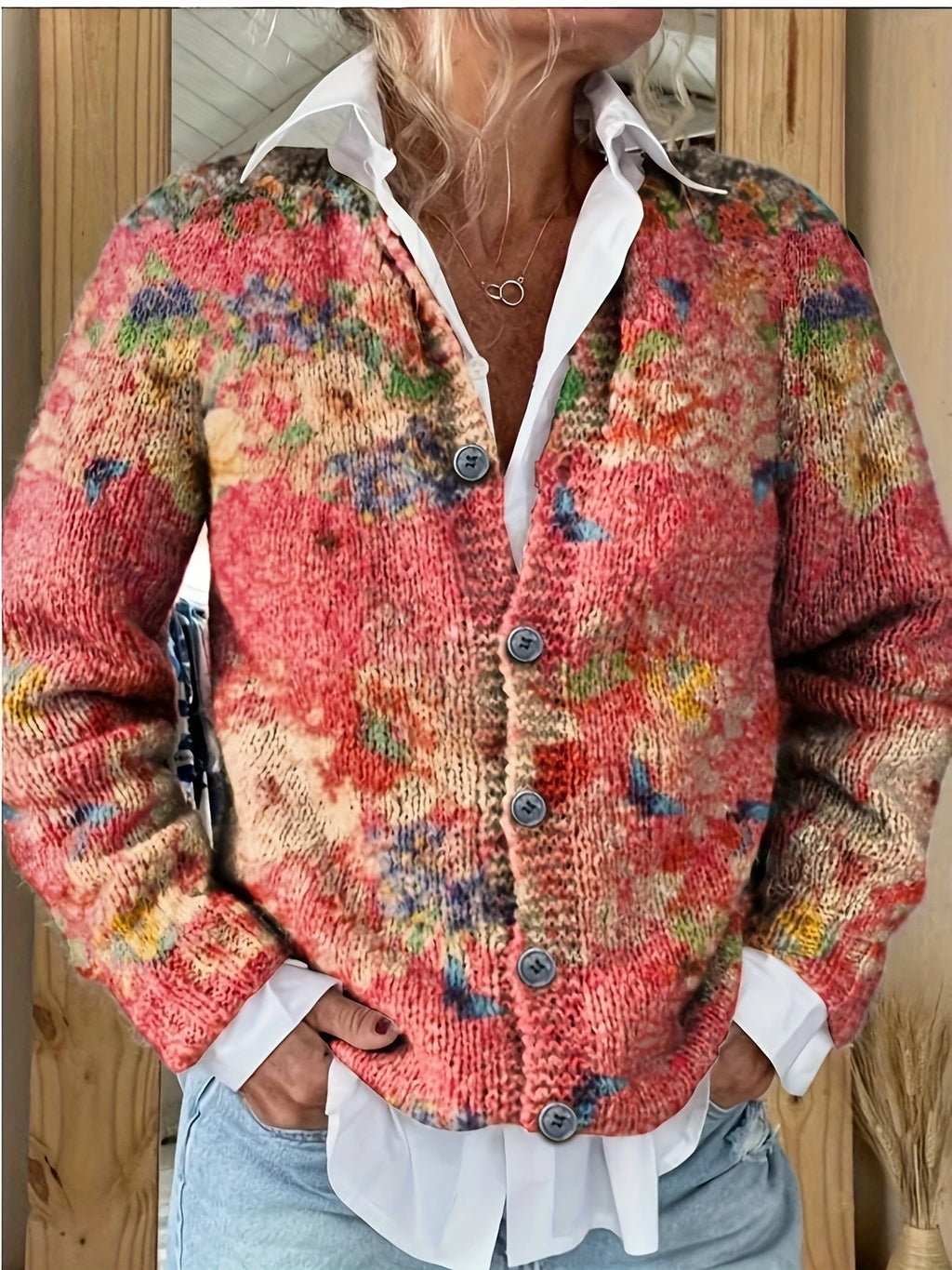 Athena | Knitted Floral Print Cardigan