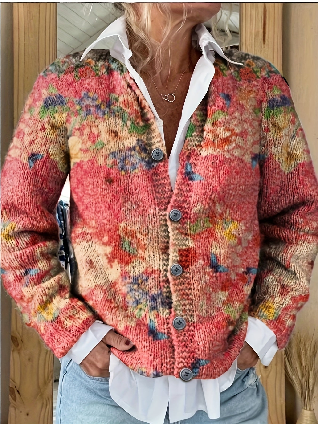 Athena | Knitted Floral Print Cardigan