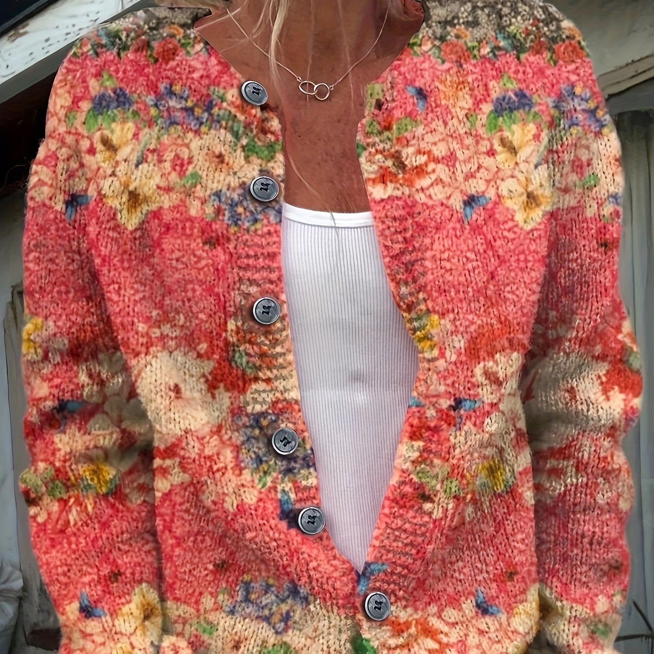 Athena | Knitted Floral Print Cardigan